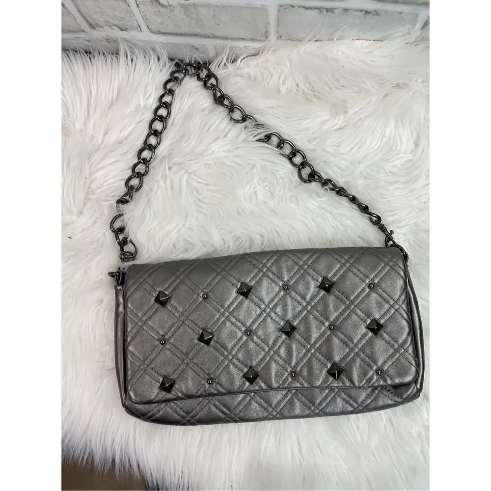 Kate Landry Plaid Silver Pattern Metal Studs Animal Print Inside Shoulder Bag